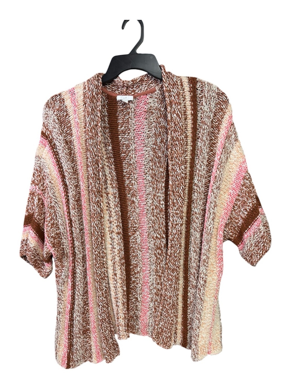 J. Jill Striped Knit Open-Front Cardigan in Brown, Pink & Cream